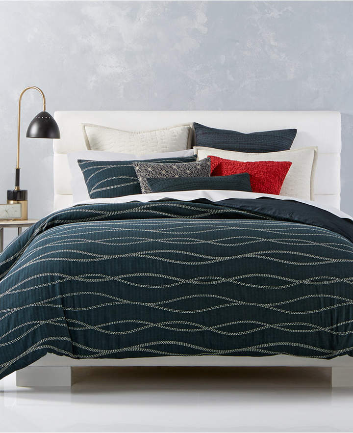 Modern Wave Cotton Reversible King Duvet Cover, Created for Macy's Bedding