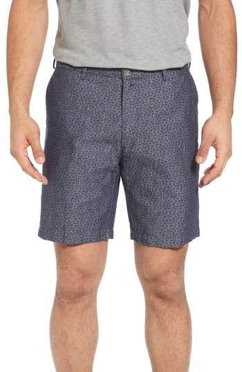 Paisley Chambray Flat Front Shorts