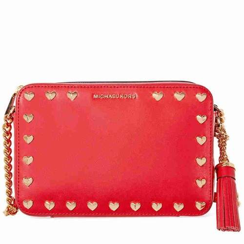 Michael Kors Medium Ginny Heart Studded Camera Bag - Red - ONE COLOR - STYLE