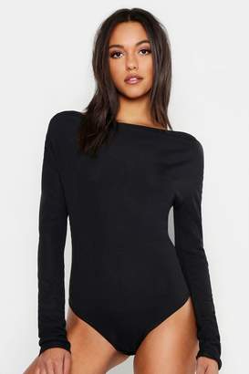 boohoo Tall Slash Neck Long Sleeve Rib Bodysuit