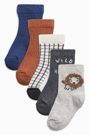 Boys Grey/Blue/Tan Socks Five Pack (Younger Boys) - Grey