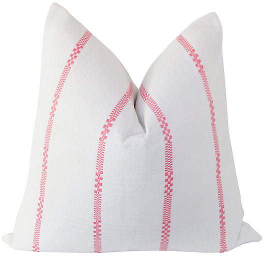 Antique French White & Pink Linen Pillow
