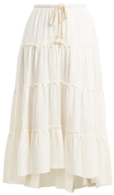 Drawstring-waist tiered cotton skirt