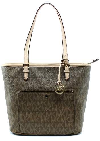 Michael Kors MICHAEL Womens Jet Set Leather Signature Tote Handbag (Mocha) - MOCHA - STYLE