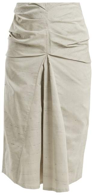 Ruched cotton and silk-blend skirt
