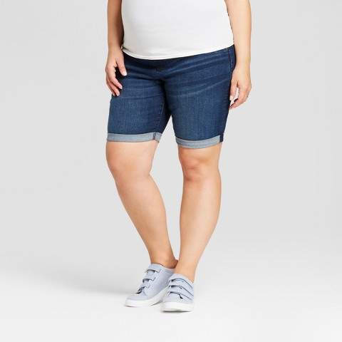 Isabel Maternity by Maternity Plus Size Crossover Panel Bermuda Shorts - Isabel Maternity by Dark Wash