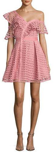Lace Frill Asymmetric Cold-Shoulder Mini Dress