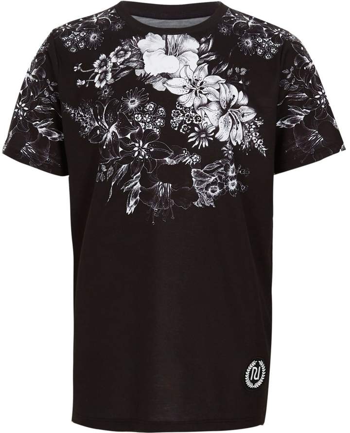 Boys Black floral print T-shirt