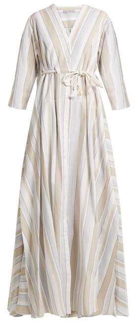 PALMER//HARDING Striped drawstring-waist cotton-blend maxi dress