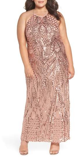 X-Back Sequin Mesh Gown