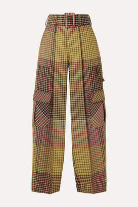 Rosie Assoulin Belted Houndstooth Wool Wide-leg Pants - Yellow