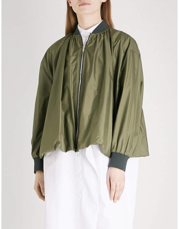 Balloon-hem silk bomber jacket
