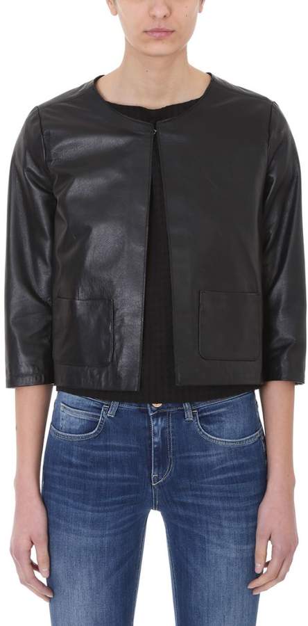 Cropped Black Leather Jacket