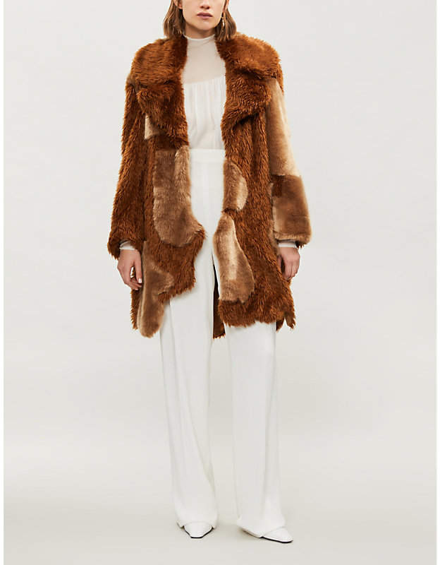 Two-tone faux-fur coat