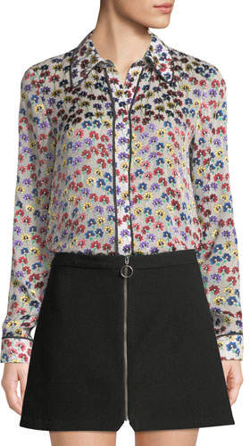 Alfie Button-Front Floral Long-Sleeve Top