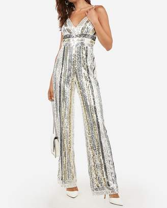 Express Sequin V-Neck Wide Leg Jumpsuit