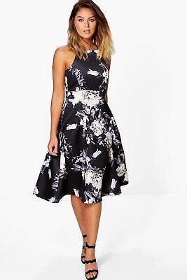 Damen Eleanor Skater-Kleid in Midilänge mit Blumen-Print und schmalen