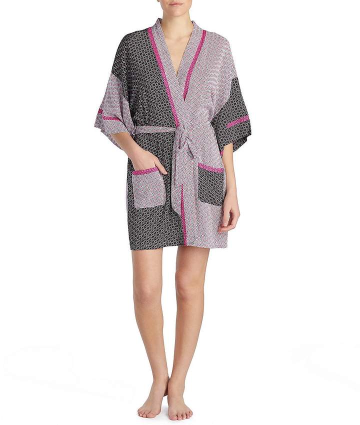 Kensie Geometric Mixed-Print Short Wrap Robe