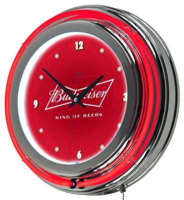 Trademark Games BudweiserTM Bowtie Double Rung Neon Wall Clock in Red