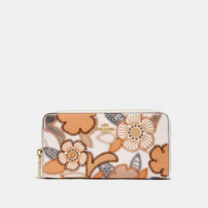 Coach New YorkCoach Accordion Zip Wallet With Patchwork Tea Rose And Snakeskin Detail - CHALK MULTI/LIGHT GOLD - STYLE