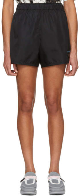 Black Nylon Gabardine Logo Shorts