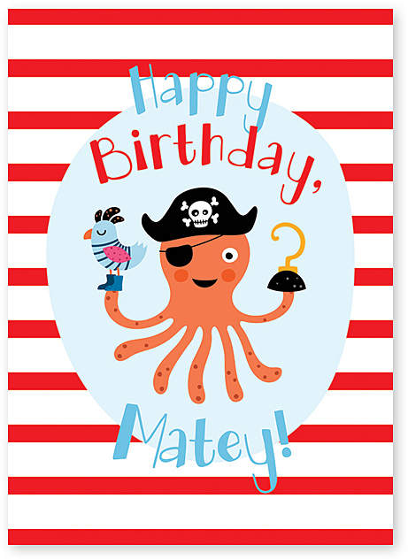 Octopus Pirate Birthday Card - Set of Six