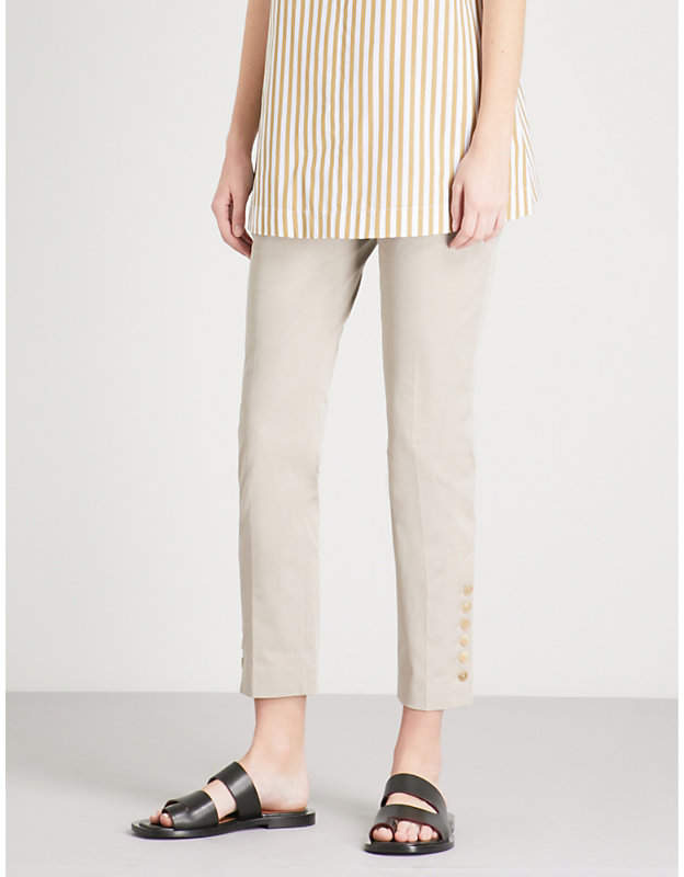 Slim-fit straight high-rise stretch-cotton trousers