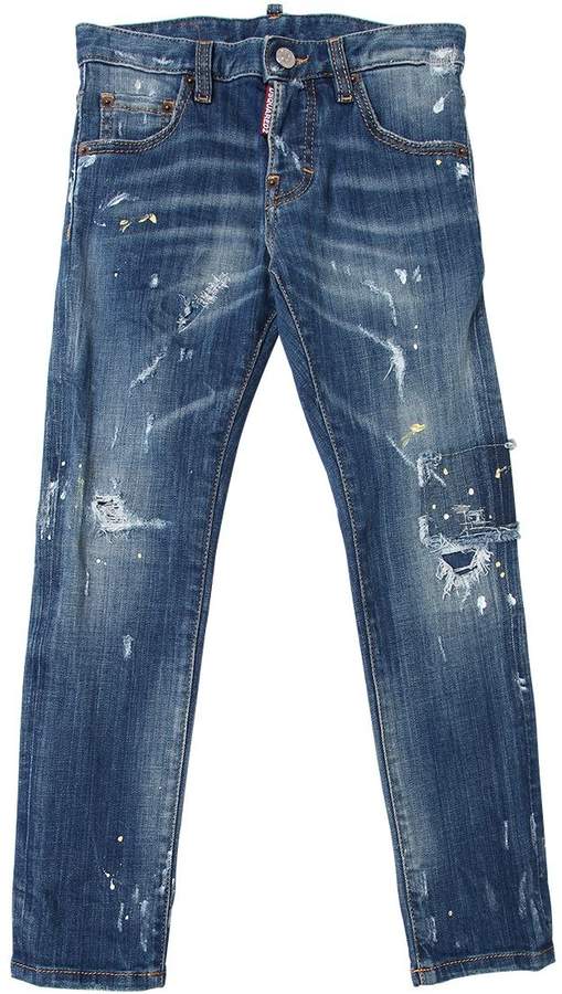 Destroyed & Painted Stretch Denim Jeans