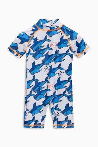 Boys White Shark All Over Print Sunsafe Suit (3mths-6yrs) - White