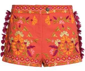 Tasseled Embroidered Cotton-Piqué Shorts