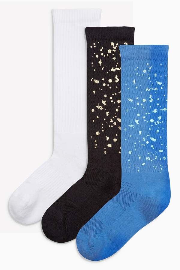 Boys Cobalt Foil Print Three Pack Socks (Older Boys) - Blue