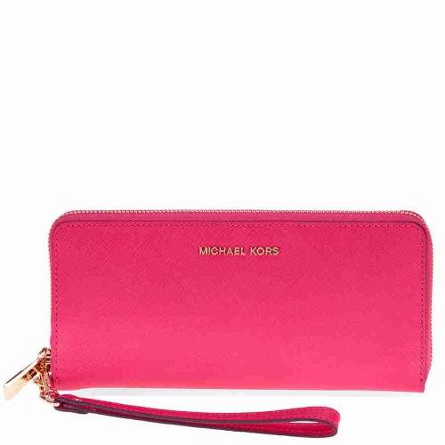 Michael Kors Jet Set Tavel Leather Continental Wallet - Ultra Pink - PINK - STYLE
