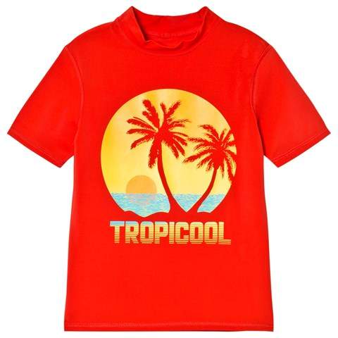 Red Tropical Sunset Graphic Short Sleeve Rashguard