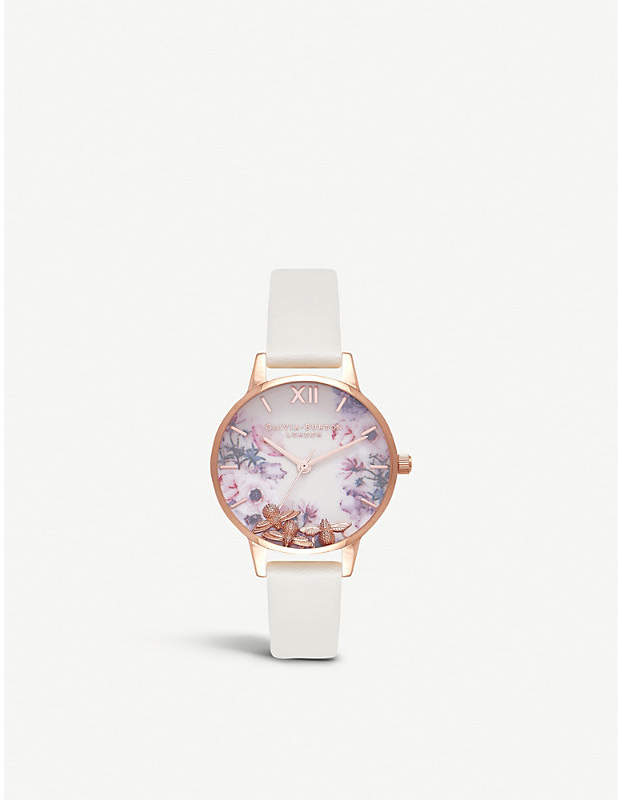OB16CH13 Busy Bees rose gold-plated and leather watch
