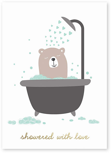 Bear Bath Baby Shower Greeting Card - Set of Six