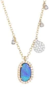 Diamond, Opal & 14K White & Yellow Gold Charm Necklace