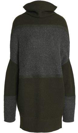 Ribbed Knit-Paneled Wool-Blend Baize Turtleneck Sweater