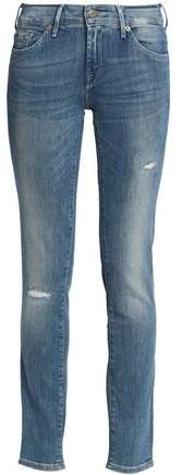 Distressed Faded Mid-Rise Slim-Leg Jeans