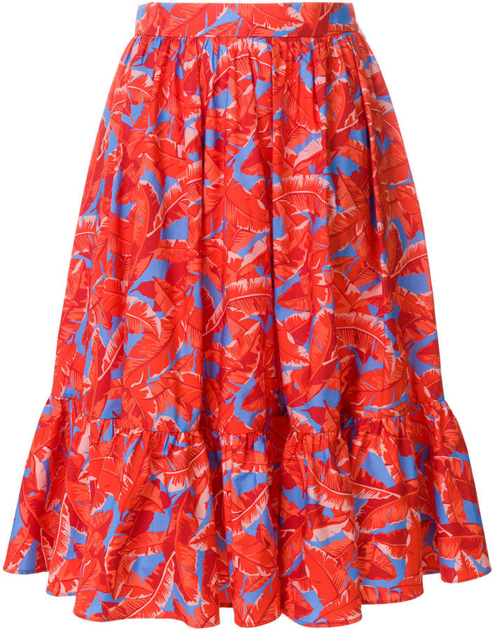 leaf print midi skirt