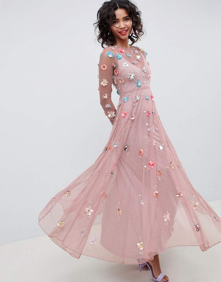 Edition EDITION 3D embellished maxi dress in dobby spot