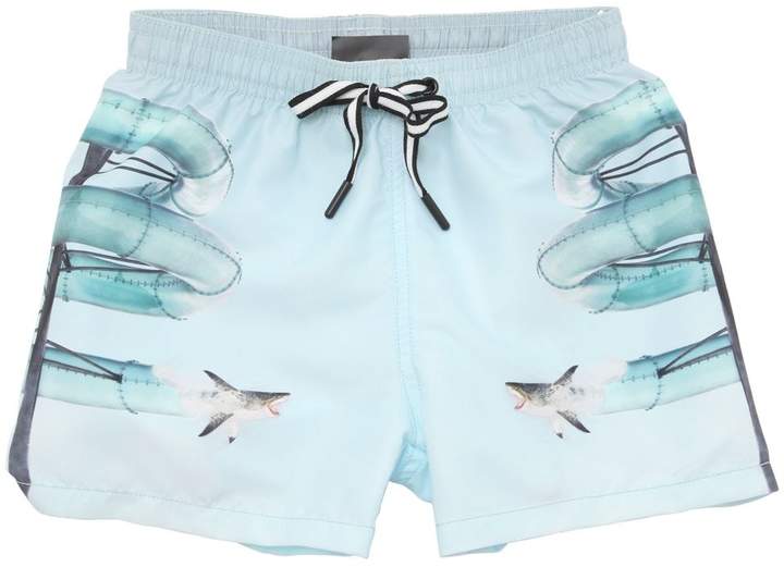 Sharks Print Nylon Swim Shorts