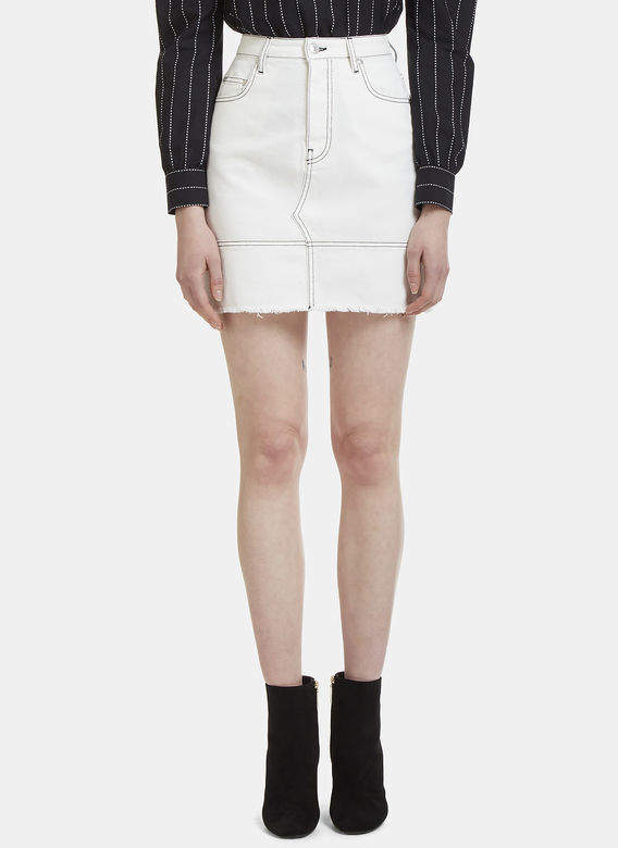 Frayed Denim Mini Skirt in White