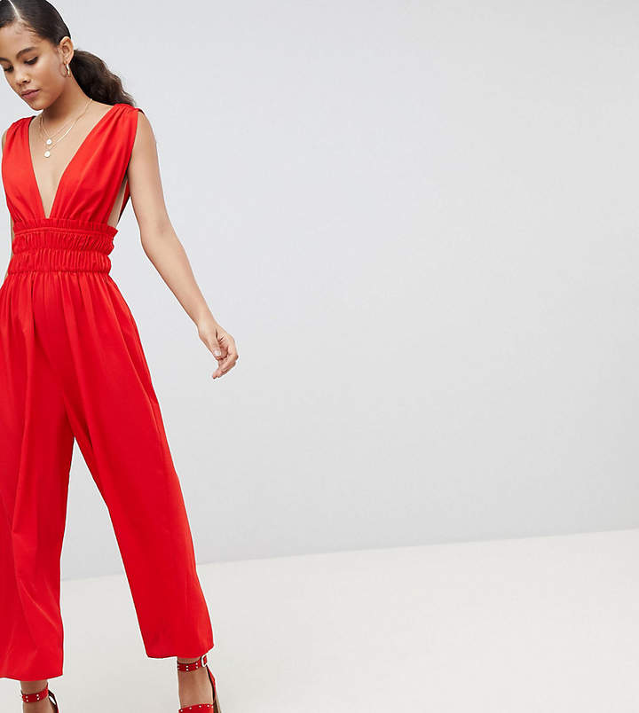Tall DESIGN Tall Ruched Waist Plunge Jumpsuit