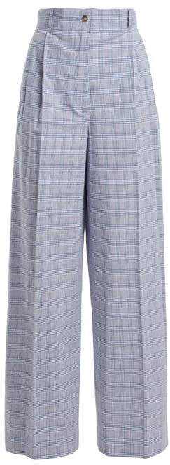 Buy Checked high-rise cotton-blend trousers!