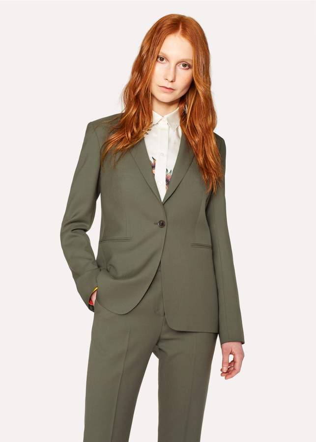 A Suit To Travel In - Women's Olive Green One-Button Wool Blazer