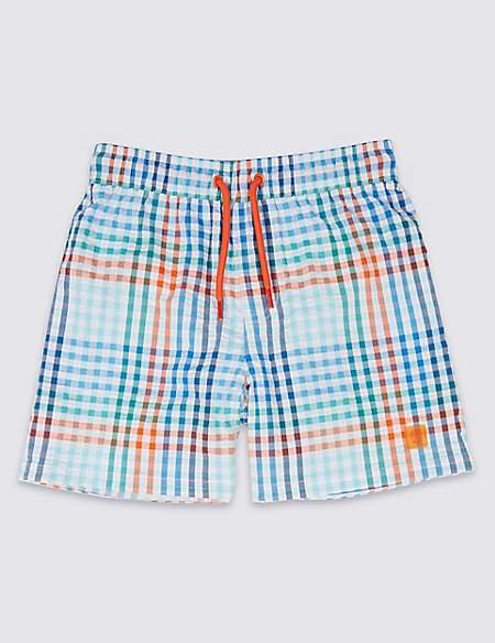 Cotton Rich Checked Swim Shorts (3-16 Years)