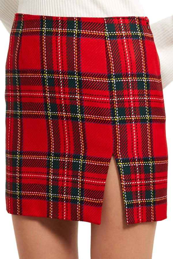 Re Editions Tartan High Slit Mini Skirt