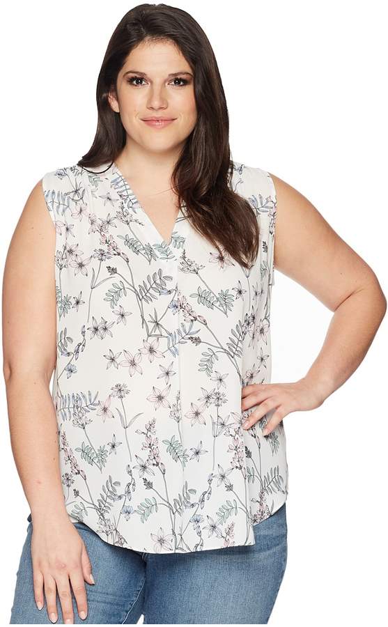 Specialty Size Plus Size Sleeveless Botanical Flora V-Neck Blouse Women's Blouse