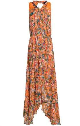 Pleated Floral-Print Silk Crepe De Chine Midi Dress