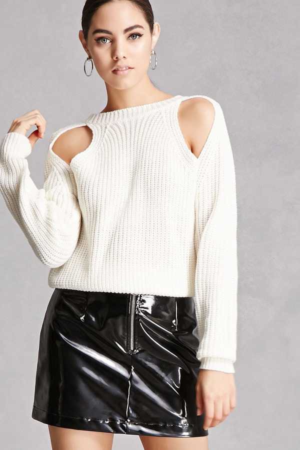 Ribbed Open-Shoulder Sweater